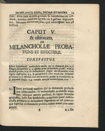 Caput V. & ultimum. De Melancholiae Probatione Et Effectibus.