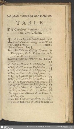 Table Des Chapitres contenus dans ce Troisiéme Volume