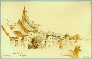 Engen Stadtansicht mit Wehrtürmen der Stadtmauer im Vordergrund