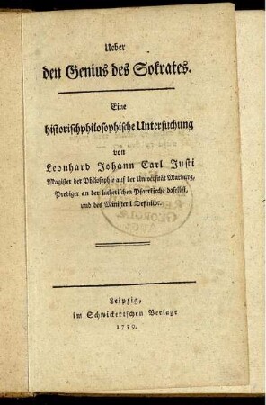 Ueber den Genius des Sokrates : Eine historischphilosophische Untersuchung