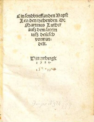 Eyn sendbrieff an den Bapst Leo. den czehenden