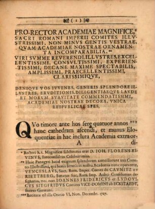 Oratio, qua necessitas litterarum humanorum in academiis diligentius excolendarum commendatur ...