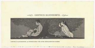 Innenplakat für eine Instrumentenfabrik : Ein Mann sitzt Gitarre spielend unter einem Baum, hinter dem Baum lauschen ihm zwei nackte, junge Mädchen