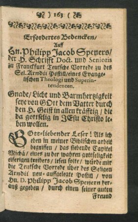 Erfordertes Bedencken / Auff Hn. Philipp. Jacob Speners / der H. Schrifft ...