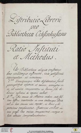 P. Basilius Perger: Distributio librorum pro Bibliotheca Ochsenhusana, Abschrift von Aloysius Keller