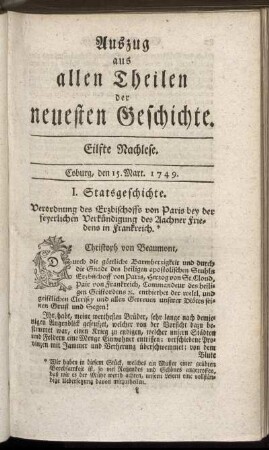 Eilfte Nachlese. Coburg, den 15. Mart. 1749.