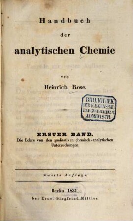 Handbuch der analytischen Chemie. 1, Die Lehre von den qualitativen chemisch-analytischen Untersuchungen