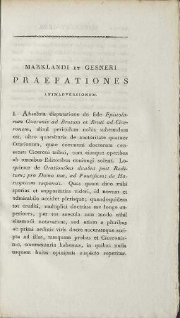 Marklandi Et Gesneri Praefationes Animadversionum.