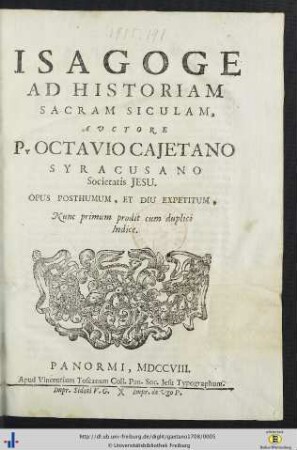 Isagoge Ad Historiam Sacram Siculam : opus posthumum