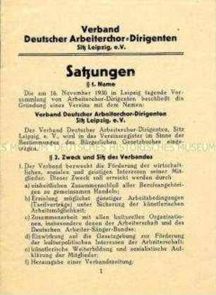 Satzung des Verbandes Deutscher Arbeiterchor-Dirigenten
