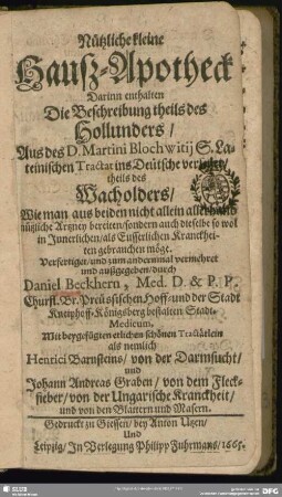 Nützliche kleine Hauß-Apotheck