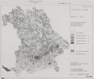 Anzahl der Bullenmastbetriebe mit 60 bis 90 Bullen einschließlich Kälber je Gemeinde in Bayern 1979, Agrarleitplan, Wertungskarte