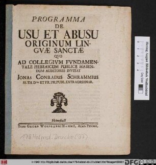 Programma De Usu Et Abusu Originum Lingvæ Sanctæ