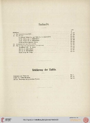 Inhaltsverzeichnis, Erklärung der Tafeln