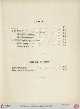 Inhaltsverzeichnis, Erklärung der Tafeln