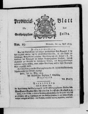 Num. 15, Ausgabe vom 14. April 1819