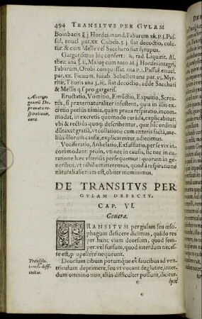 De Transitus Per Gulam Defectu. Cap. VI.