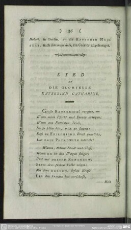 Lied An Die Glorieuse Kayserinn Catharine