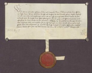 Pfalzgraf Otto von Mosbach reversiert gegenüber Abt Johann von Ellwangen wegen seiner Belehnung mit der Burg Strahlenberg und der Stadt Schriesheim.