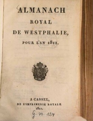 Almanach royal de Westphalie : pour l'an ... 1811