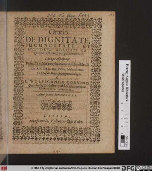 Oratio De Dignitate, Iucunditate, Et Multiplici Utilitate Cognitionis partium corporis humani : Loco praefationis Praemissa publicae explicationi utilissimi libelli De Anima, Dn. Philip. Melanchthon. 7. Maii in Maiori principum Collegio