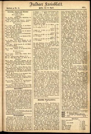 Zweite Ausgabe vom Samstag, den 18. April 1874.