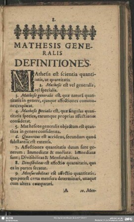 Mathesis Generalis Definitiones