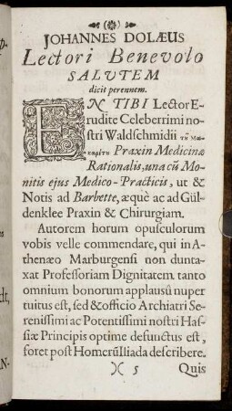 Johannes Dolaeus Lectori Benevolo Salutem