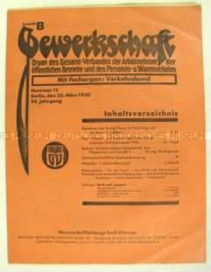Mitteilungsblatt der Gewerkschaften des öffentlichen Dienstes "Gewerkschaft" u.a. zum Young-Plan und zur Leipziger Messe