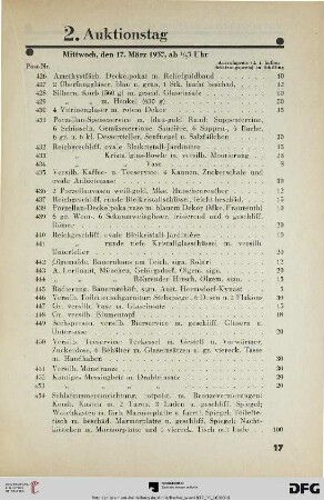 2. Auktionstag Mittwoch, den 17. März 1937, ab ½ 3 Uhr (Nr. 426-850)