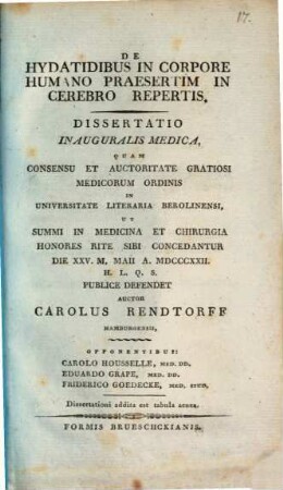 De hydatidibus in corpore humano, praesertim in cerebro repertis