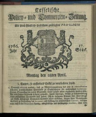 17. Stueck, Montag den 28ten April 1766