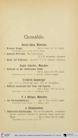 Gemälde (Nr. 1-81)