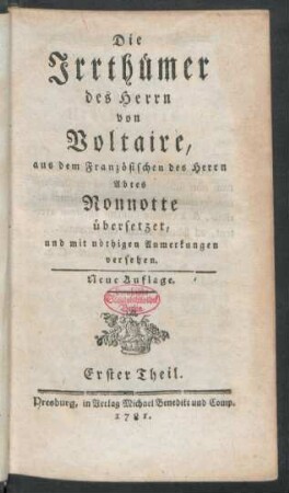 Th. 1: Die Irrthümer des Herrn von Voltaire