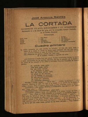 La cortada : sainete en un acto, dos cuadros y un intermedio