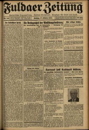 Erste Ausgabe vom Freitag, den 27. Oktober 1933.
