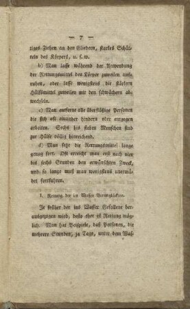 I. Rettung der im Wasser Verunglückten.