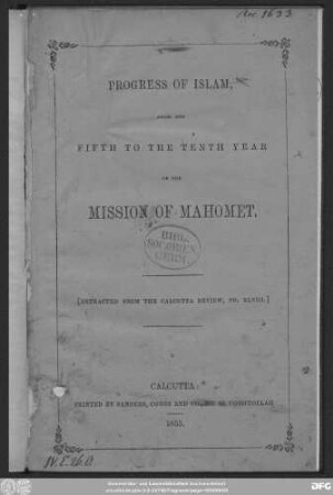 Progress of islam, from the fifth to the tenth year of the mission of Mahomet