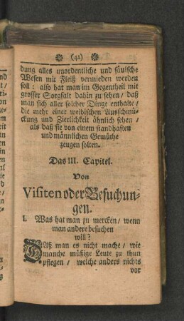 Das III. Capitel. Von Visiten oder Besuchungen.