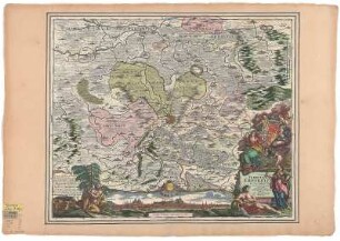 Homann, J. B.: Karte vom Erfurter Gebiet, ca. 1:90 000, Kupferstich, 1717 : Nova Territorii Erfordien. In Suas Praefecturas accurate divisi descriptio : cui accedit Erfordiae Urbis exterior Facies et Prospectus / auctore Ioh. Bapt. Homanno. Revidit Fridericus Zollmannus. - Revidit. - [Ca. 1:90 000]. - Noribergae : Homann , 1717. - 1 Kt. : Kupferst. ; 56 x 46 cm