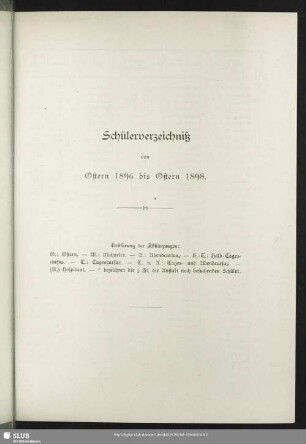 Schüler-Verzeichniß von Ostern 1896 bis Ostern 1898