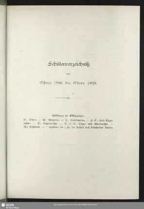 Schüler-Verzeichniß von Ostern 1896 bis Ostern 1898
