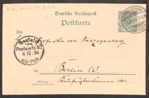Postkarte an Heinrich von Herzogenberg : 05.10.1894