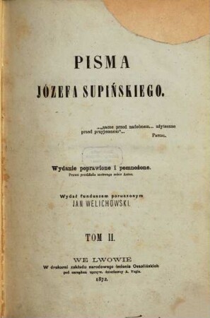 Pisma Józefa Supińskiego, 2. Szkoła polska gospodarstwa społecznego ; Cz. 1, oddz. 1