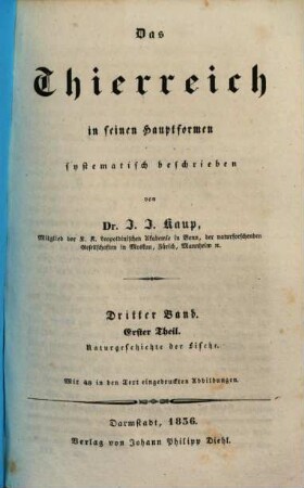 Das Thierreich in seinen Hauptformen systematisch beschrieben, 3,1. Naturgeschichte der Fische