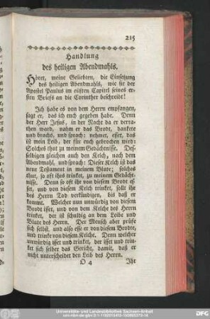 Handlung des heiligen Abendmahls.