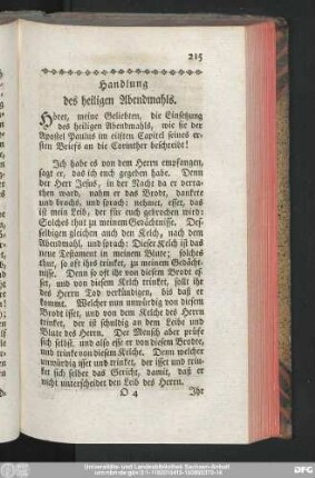 Handlung des heiligen Abendmahls.
