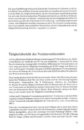 Tätigkeitsbericht des Vereinsvorsitzenden