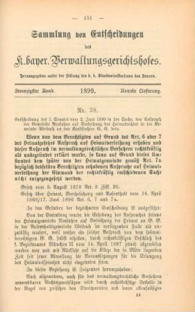Zwanzigster Band. 1899. Neunte Lieferung. - Nr. 38. - Nr. 41.