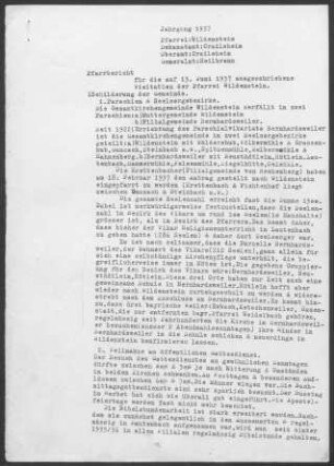 Wildenstein-Bernhardsweiler mit Lautenbach und Steinbach/Wald: Pfarrbericht 1937